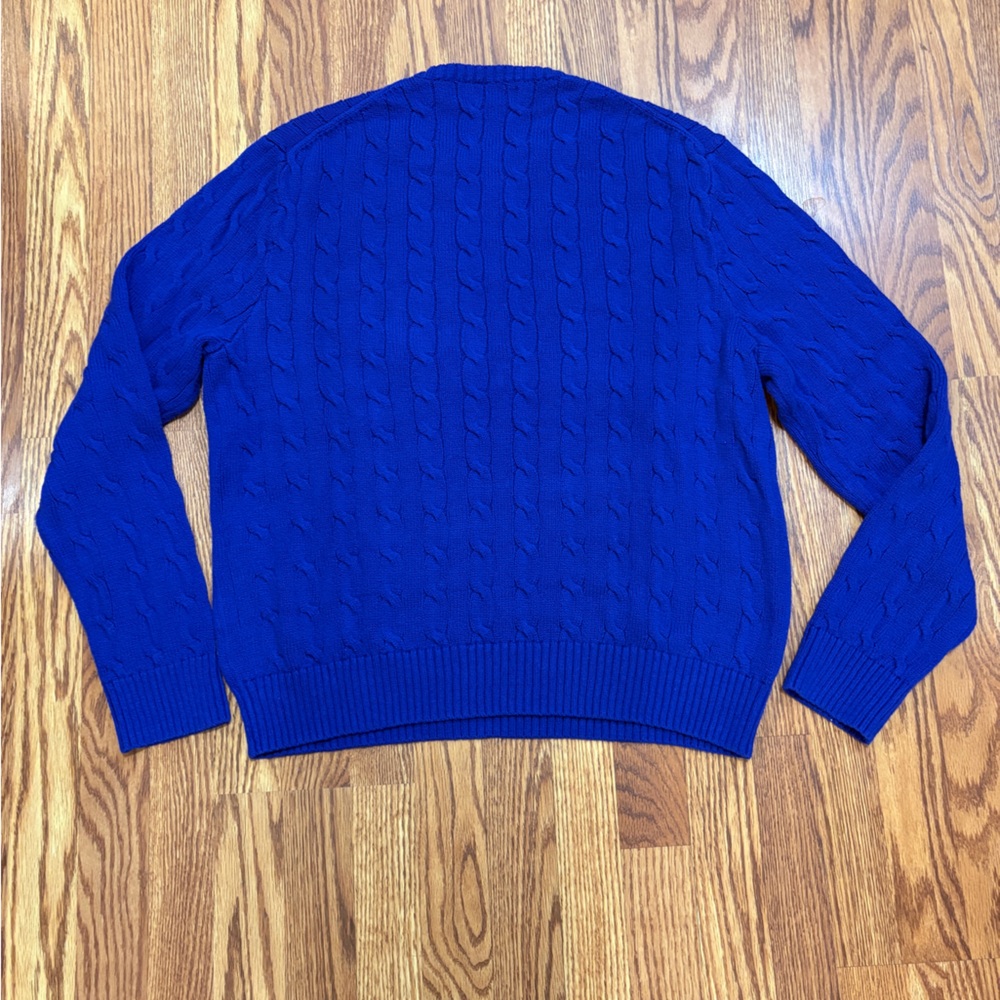 Ralph Lauren Men's Royal Blue Cable Knit Sweater XXL/TTG Preppy Warm Base Layer - Picture 3 of 8